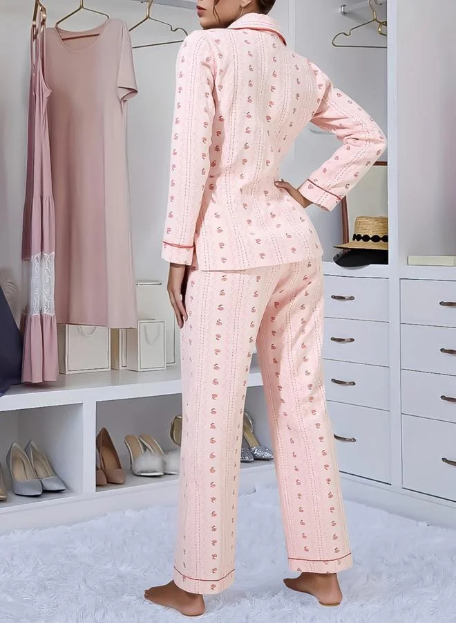 Take Two  Women Striped Floral Print Shirt and Pyjama Set for Women | Best Price UAE